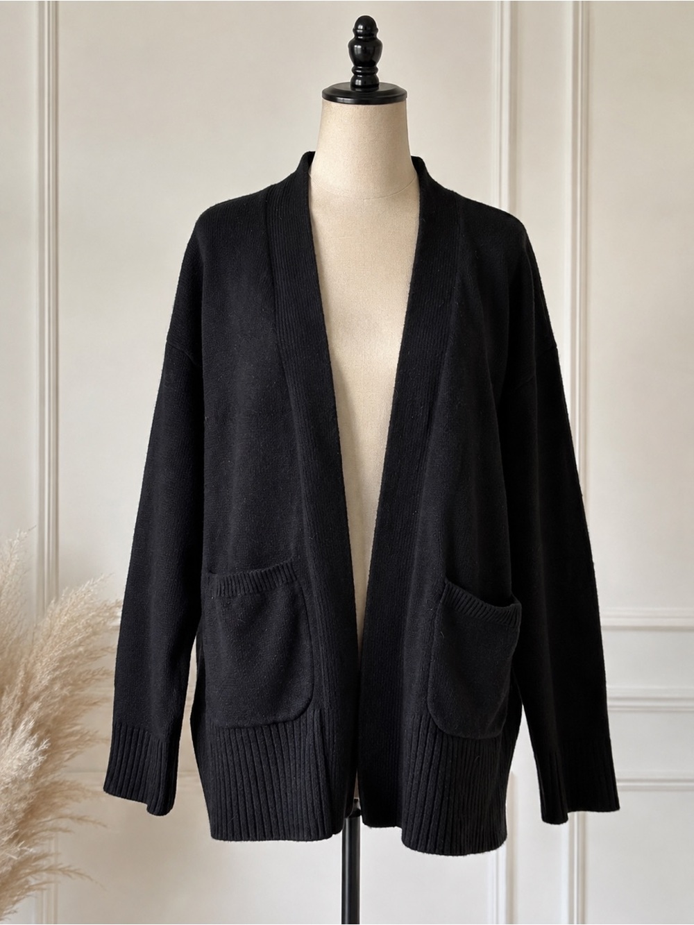 a new day Black Open-Front Pocket Cardigan Sweater